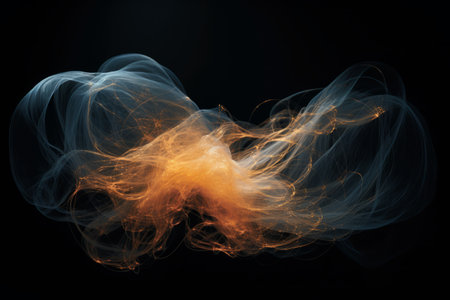 Abstract orange smoke on black background. Fantasy fractal texture. Digital art.の素材