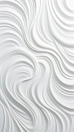 wall panel, colored decorative plaster, panel for wall decoration in vintage style. A fragment of a white wall with a relief ornament in the form of waves.の素材