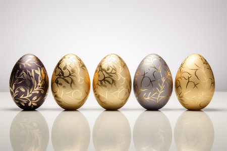 Easter eggs with gold pattern on a white background. 3d illustrationの素材