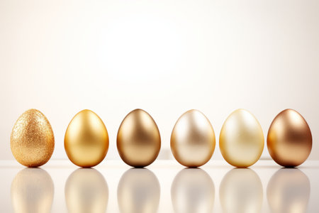 Easter eggs in delicate multicolored shades on a pastel blue background with space to copy.の素材