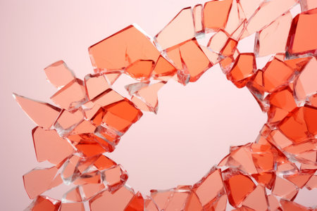 Broken peach glass on a white background. 3d rendering of the illustration.の素材