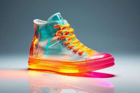 bright youth shoes made of transparent material with rainbow colorsの素材