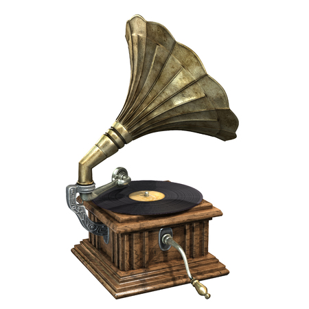 3D illustration of vintage and classic gramophone isolated on white backgroundの写真素材