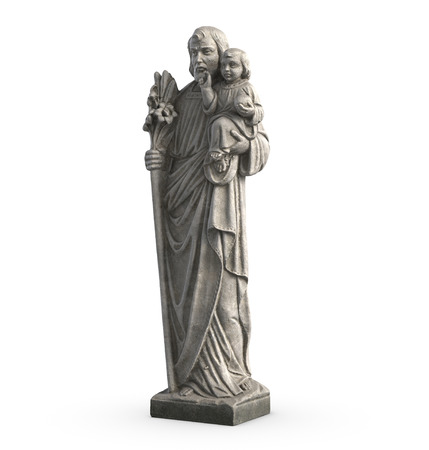 3D illustration of statue of Old Jesus and Baby Jesus on white background.の写真素材
