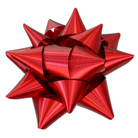 3D illustration of red ribbon bow isolated on whiteの写真素材