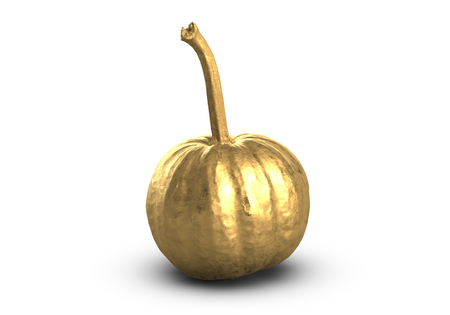 3D illustration of Golden Pumpkin isolated on white backgroundの写真素材