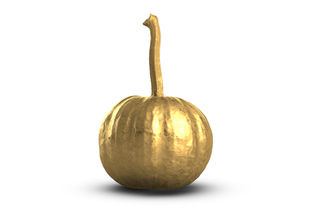 3D illustration of Golden Pumpkin isolated on white backgroundの写真素材