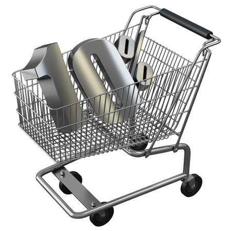 3D illustration of Shopping cart with 10 pocent discount in silver.の写真素材