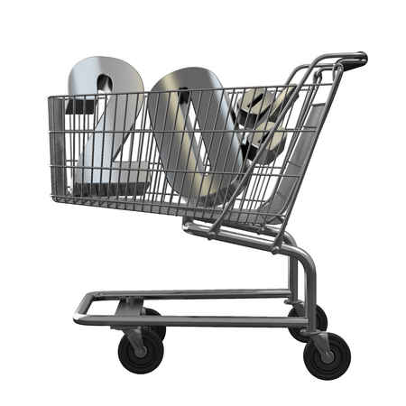 3D illustration of Shopping cart with 20 pocent discount in silver.の写真素材