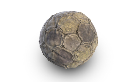 3D illustration of old used football or soccer ball isolated on whiteの写真素材