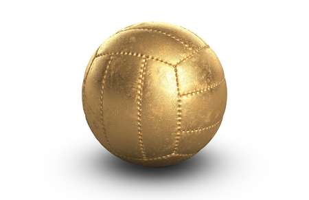 3D illustration of golden volleyball on white backgroundの写真素材