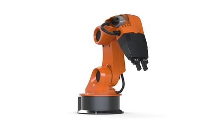 3D render of robot arm isolated on whiteの写真素材