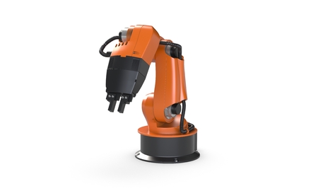 3D render of robot arm isolated on whiteの写真素材