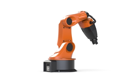3D render of robot arm isolated on whiteの写真素材