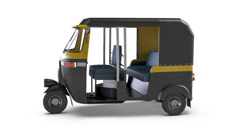Autorickshaw isolated on white background. Traditional Indian public transport.の写真素材