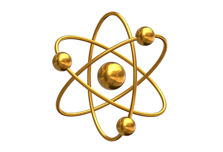 3D render of abstract model of atom isolated on white background.の写真素材