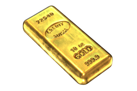 3D render of Gold Bar isolated on whiteの写真素材