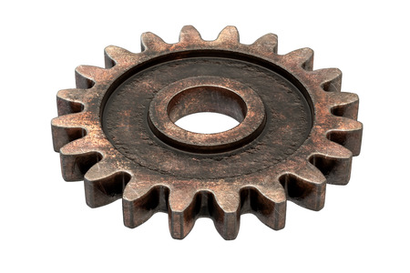 3D render of old Rusty Gear isolated on whiteの写真素材