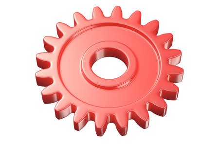 3D render of red plastic gear isolated on whiteの写真素材