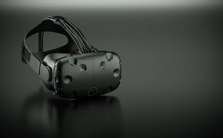 3D render of Virtual Reality goggles on black glossy surface