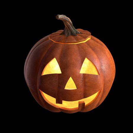 3D render of Scary Halloween Pumpkin Head isolated on black.の写真素材