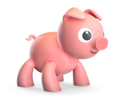 3D render of plastic pink toy pig isolated on white background.の写真素材