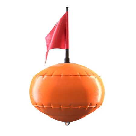 3D render of orange diving scuba buoy with flag isolated on whiteの写真素材
