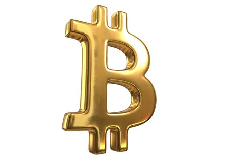 3D render of Golden Bitcoin Sign isolated on white backgroundの写真素材