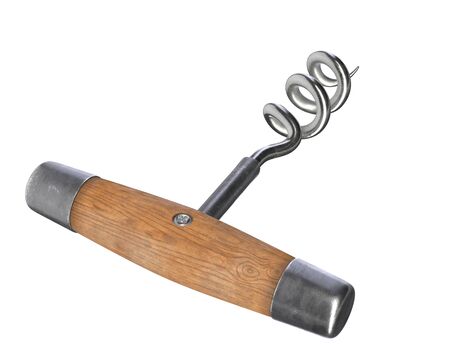 3D render of vintage cork screw isolated on whiteの写真素材