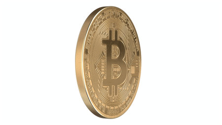 3D rendered illustration of Gold Bitcoin isolated on whiteの写真素材