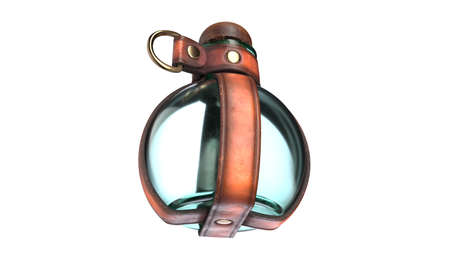 3D Illustration of Leather potion bottle holder isolated on white.の写真素材