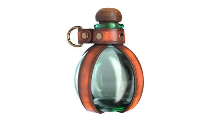 3D Illustration of Leather potion bottle holder isolated on white.の写真素材