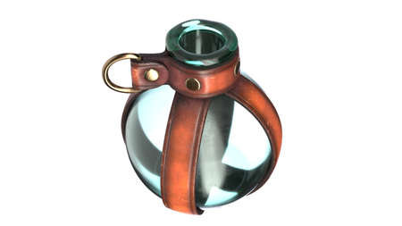 3D Illustration of Leather potion bottle holder isolated on white.の写真素材