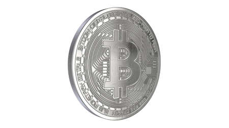 3D rendered illustration of Silver Bitcoin isolated on whiteの写真素材