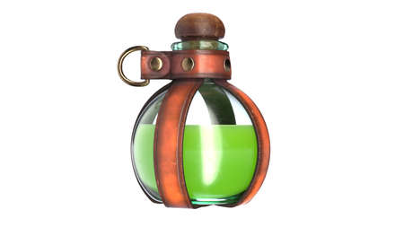 3D Illustration of Leather potion bottle holder isolated on white.の写真素材