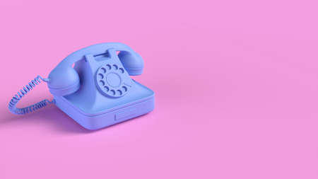 Render of Blue Vintage Phone isolated on pink backgroundの写真素材