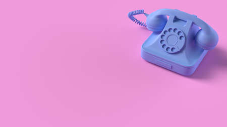 Render of Blue Vintage Phone isolated on pink backgroundの写真素材