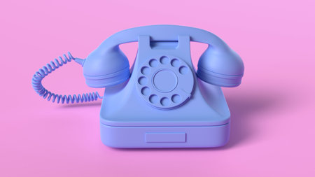 Render of Blue Vintage Phone isolated on pink backgroundの写真素材