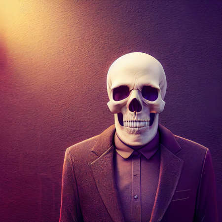 Illustration of person with Skull head on the dark background