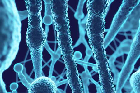 2D Illustration of blue bacteria cells field backgroundの写真素材