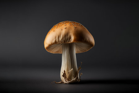 Single poison fungus mushroom on the dark background. AI generatedの写真素材