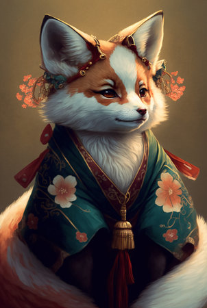 Japanese Kitsune fox paint. AI generatedの素材