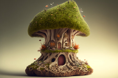 Fairy house in the tree roots. Generative AIの素材