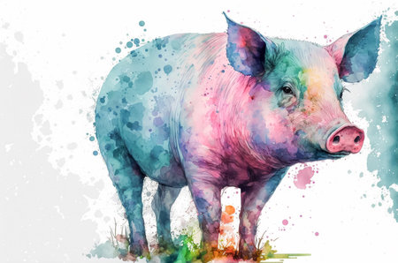 WaterColor Pig paint. Generative AIの素材