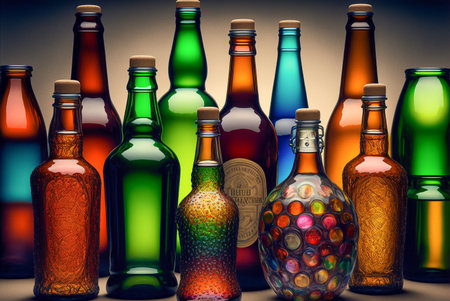 Collection of bottles various color. Generative AI, AI, Generativeの素材