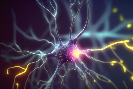 Neurons and Synapses firing signals. Generative AIの素材