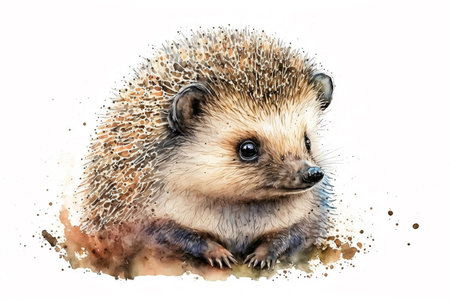 Little cute Hedgehog WaterColor paint. Generative AIの素材