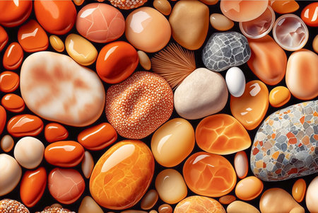 Pattern of many various smooth orange stones. Generative AIの素材