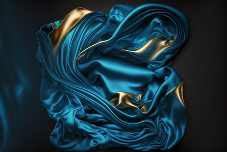 Abstract shiny silk of cloth, deep blue background. Generative AIの素材