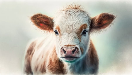 Cute cow look at us. Watercolor paint. Generative AIの素材